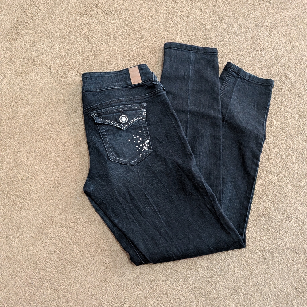 Maurices Black Skinny Jeans with Embellished Pocket